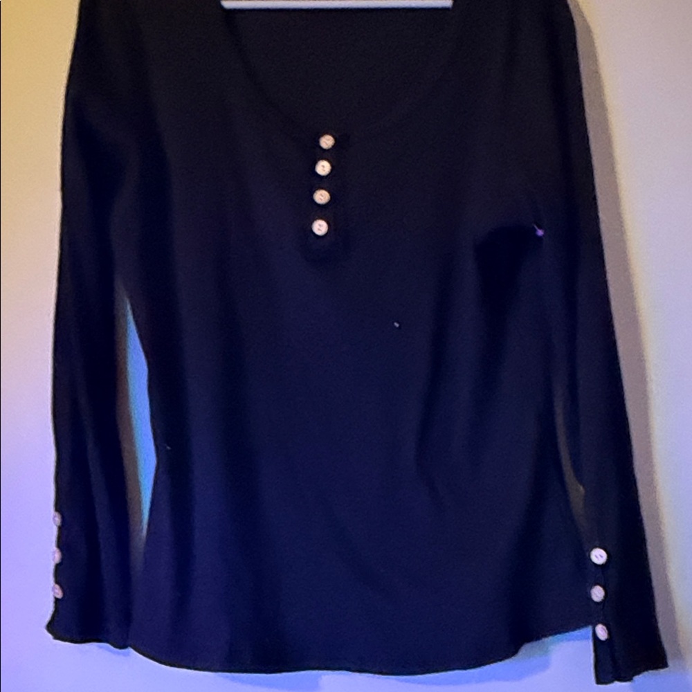 Classic Black Long Sleeve Top with Button Details